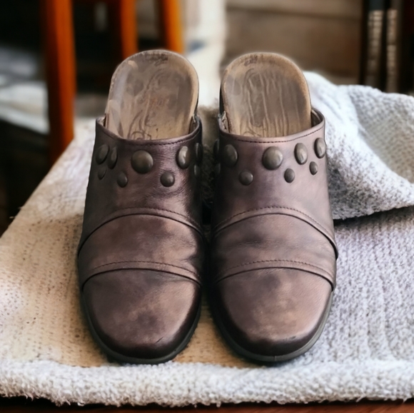 ROMIKA Skyward Clogs Mules 37 7 Metallic Bronze Leather Studded Euro Comfort - Picture 15 of 16